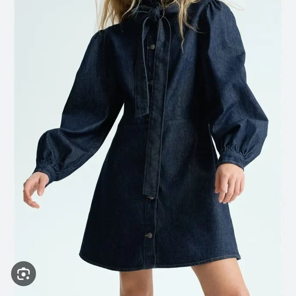 Tie detail denim dress H&M Brand new with tags! Size Large. - Picture 2 of 7